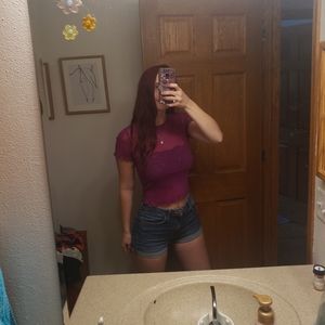 Short sleeve see through purple mesh top